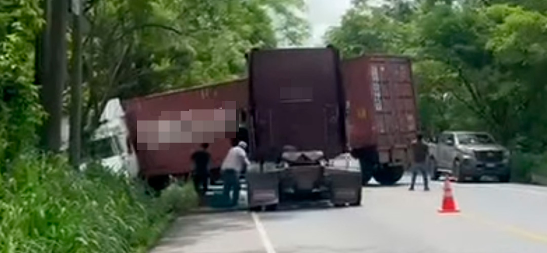 Tráiler pierde el control y queda empotrado en árboles en la ruta al Atlántico
