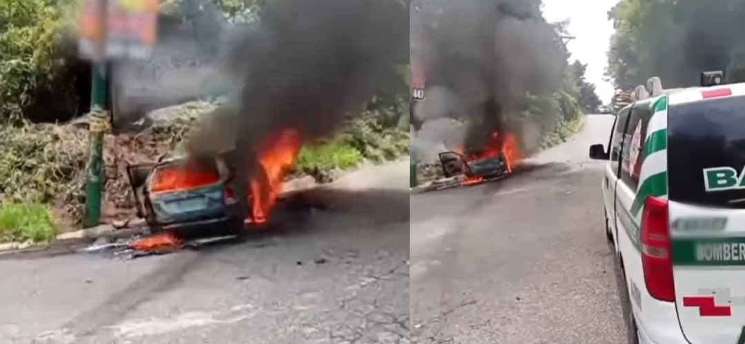 Controlan incendio en vehículo en ruta a Villa Nueva