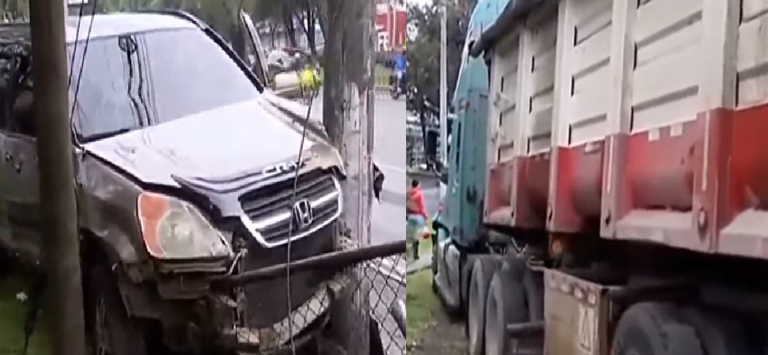 Fuerte colisión entre camión y vehículo se registra en la Calzada Roosevelt
