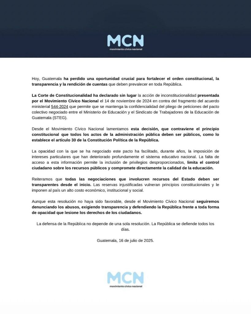 Esto respondió el Mineduc al fallo de la CC sobre la transparencia del pacto colectivo con el STEG