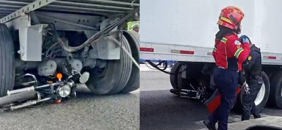 Tráiler y motocicleta colisionan en Avenida Petapa zona 12