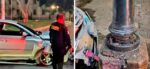 Así fue como un conductor derribó un poste en la zona 1