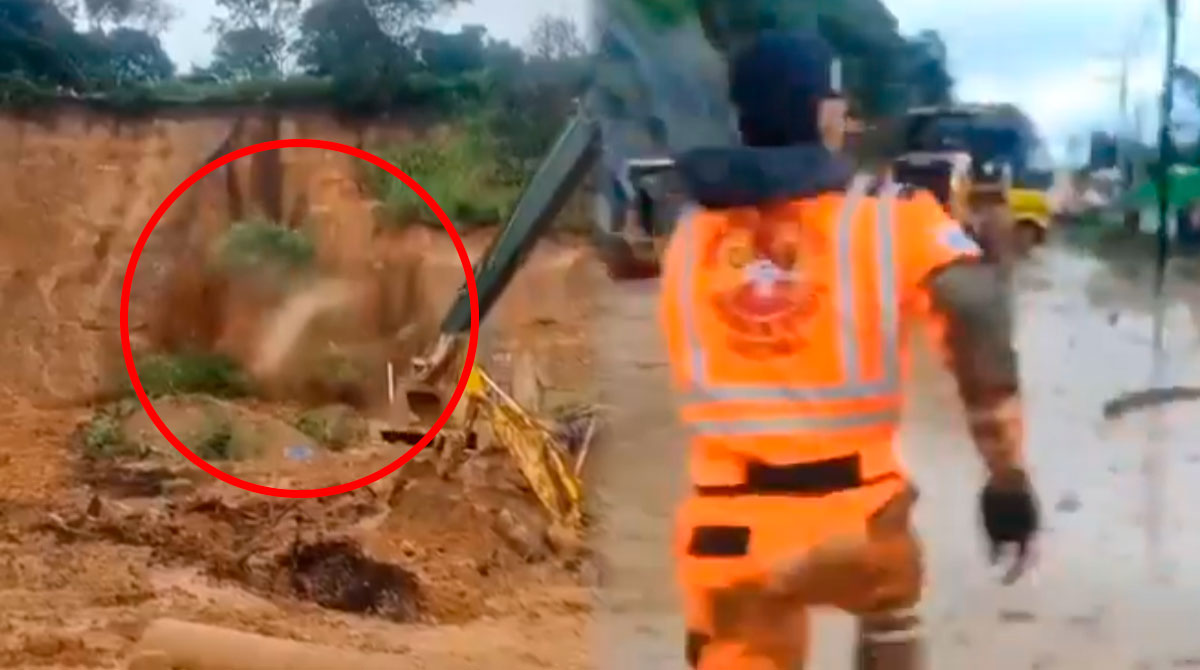 Así fue el derrumbe que puso en riesgo a socorristas y caninos en Carretera a El Salvador (VIDEO)