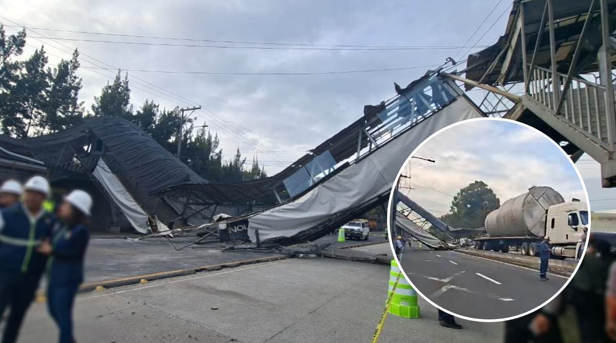 Tráiler derriba pasarela en calzada Raúl Aguilar Batres y provoca cierre total hacia la ciudad de Guatemala
