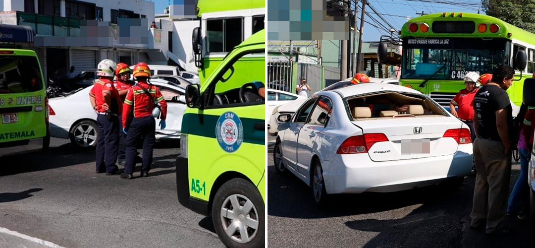 Fuerte accidente en zona 9 deja dos personas heridas