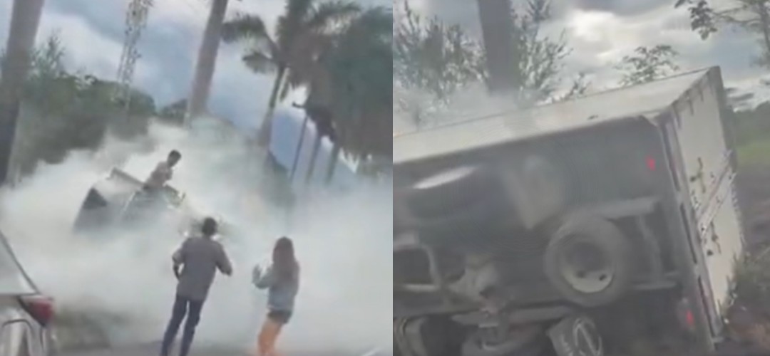 Fuerte accidente: Camión volcó en Palín-Escuintla